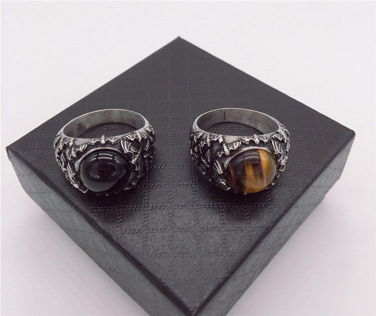 Planderful Titanium Steel Ring For Men Unisex Retro Goth Bat Colored Stone Jewelry Personalized Protection Statement