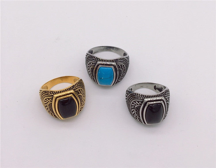Titanium Steel Ring For Men And Unisex Retro Gemstone Protection Statement Planderful Everyday Genie