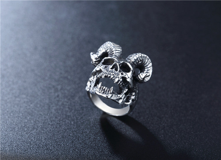 Titanium Steel Ram Skull Ring