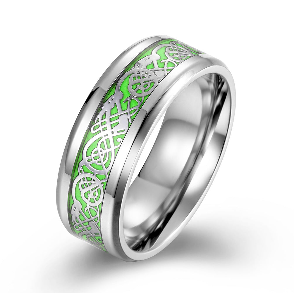 Planderful Luminous Green Titanium Steel Ring For Men Everyday Genie Hip Hop Jewelry