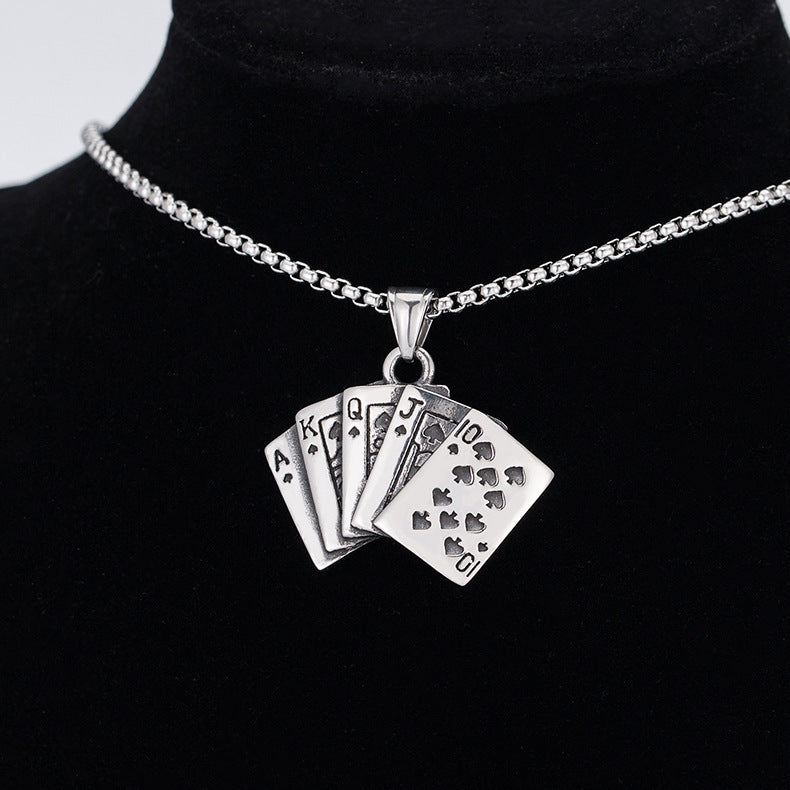 Steel Necklace – Statement Hip Hop Playing Card For Men Everyday Genie Collection Planderful