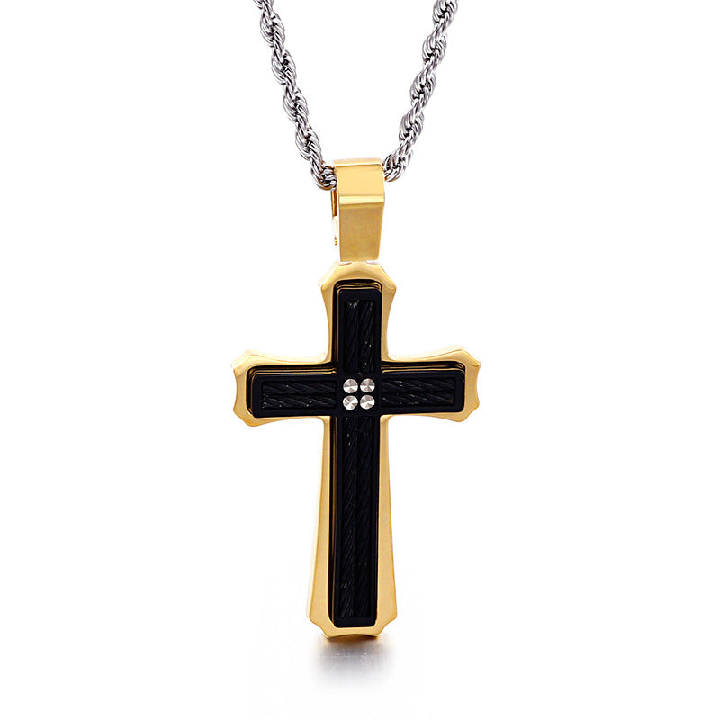 Stylish Titanium Steel Cross Pendant with Twist Chain for Men, Fashionable Genie Collection Piece