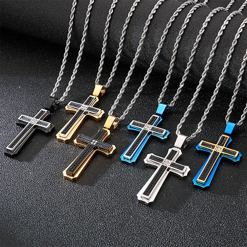 Stylish Titanium Steel Cross Pendant with Twist Chain for Men, Fashionable Genie Collection Piece
