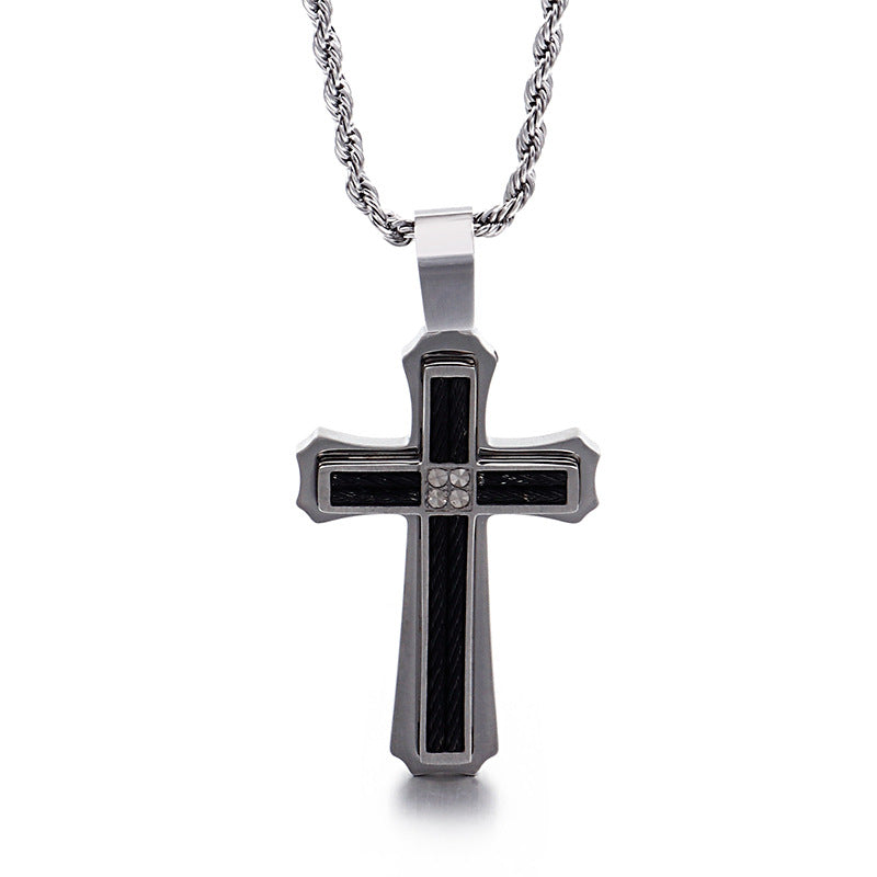 Stylish Titanium Steel Cross Pendant with Twist Chain for Men, Fashionable Genie Collection Piece