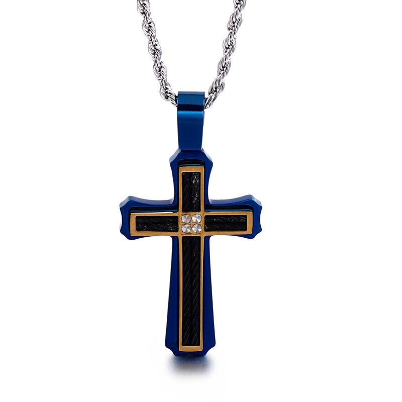 Stylish Titanium Steel Cross Pendant with Twist Chain for Men, Fashionable Genie Collection Piece