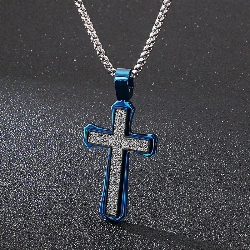 Titanium Steel Pendant Necklace with Cross Design for Men