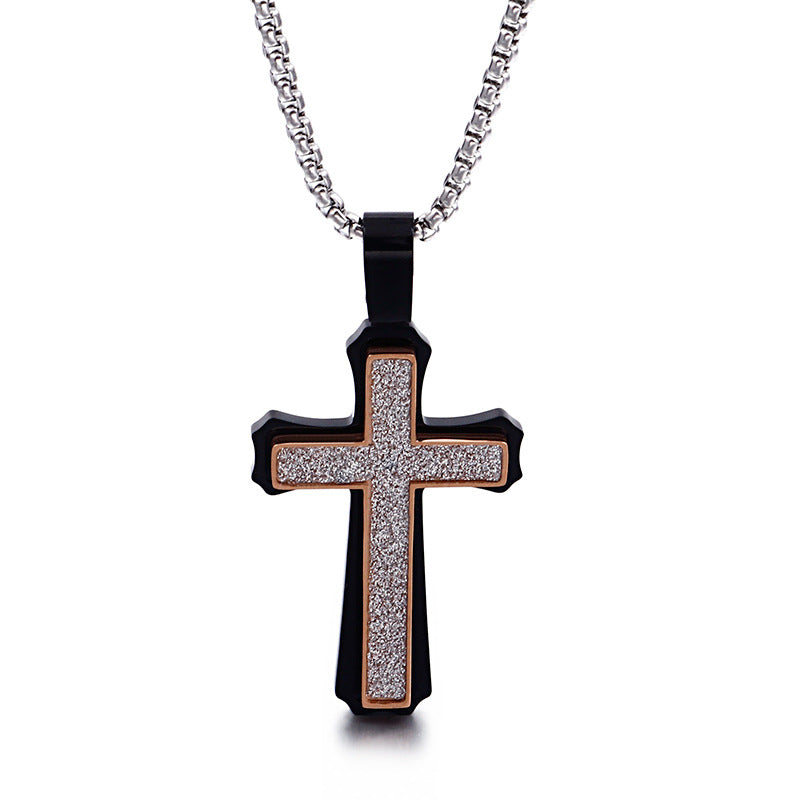 Titanium Steel Pendant Necklace with Cross Design for Men