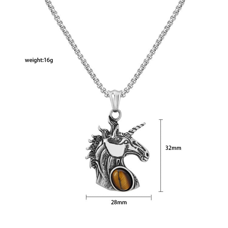 Planderful Titanium Stainless Steel Unicorn Pendant Personalized Korean Edition Unisex Protection Jewelry For Him And Her