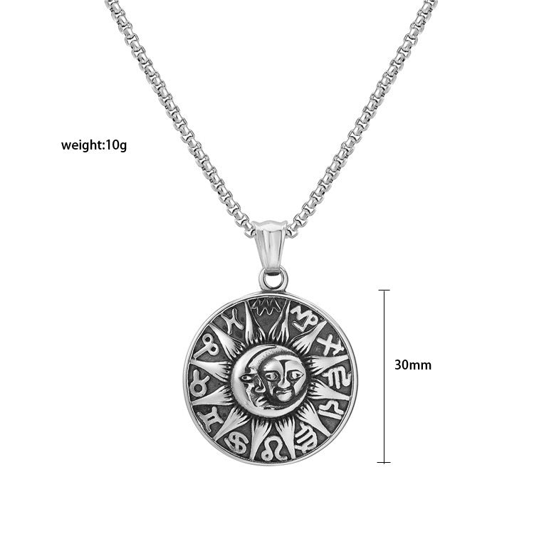 Planderful Stainless Steel Constellation Pendant Vintage Stars Moon Sun For Men Unisex Protection Gift