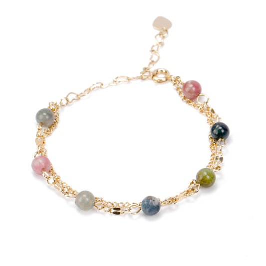 Strawberry Crystal and Tourmaline Double Bracelet for Women