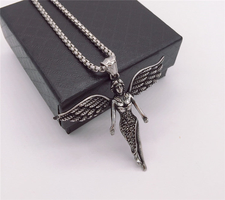 Angel Wings Pendant Titanium Steel Unisex Protection Statement By Planderful Everyday Genie