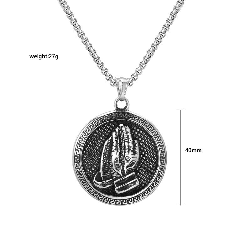 Planderful Prayer Hands Pendant Retro Titanium Steel Unisex Religious Jewelry For Men Personalised Protection