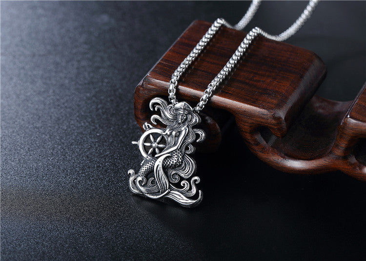 Planderful Mermaid Pendant Titanium Steel Unisex Protection Charm For Sea Lovers