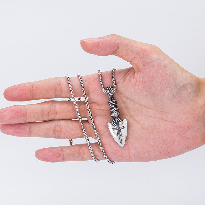 Steel Necklace - Statement Cross Shield