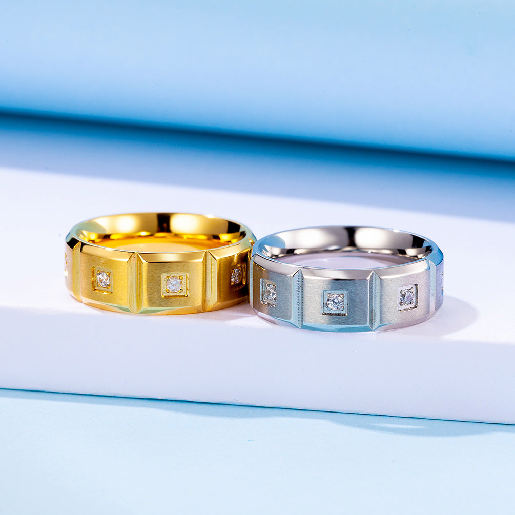 E-commerce Supply Line Matte 18K Gold Zircon Couple Ring