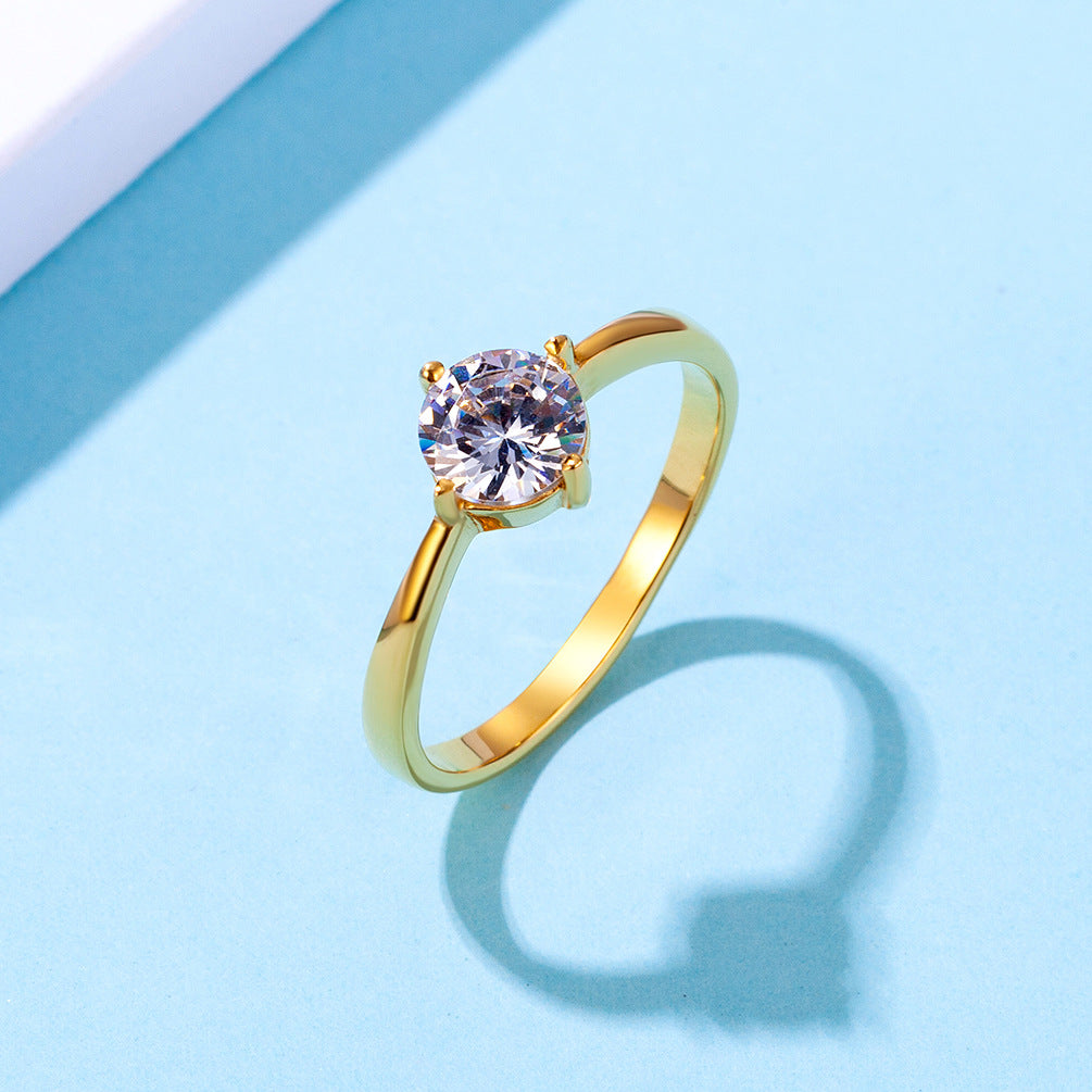 Cross-Border Amazon Titanium Steel Zircon-Encrusted Women's Ring