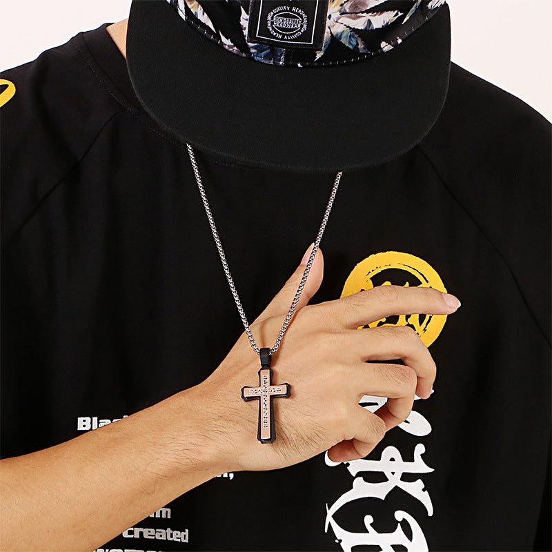 Customizable European and American Men's Stainless Steel Classic Cross Pendant Necklace with Chain