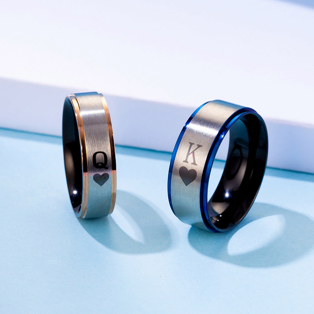 Amazon Stainless Steel Black-Plated Blue Couple Rings Set