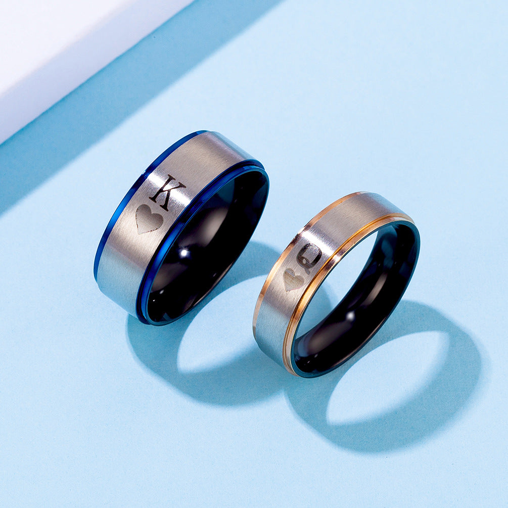 Amazon Stainless Steel Black-Plated Blue Couple Rings Set