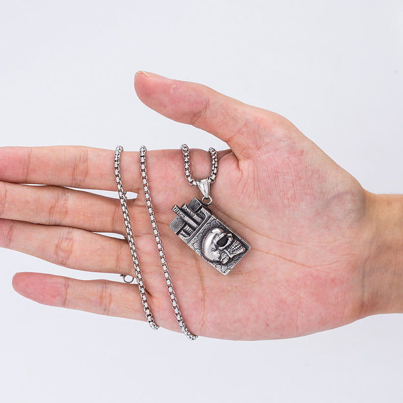 Steel Necklace - Statement Hip Hop Skull Lighter Pendant For Men Unique Gift By Planderful