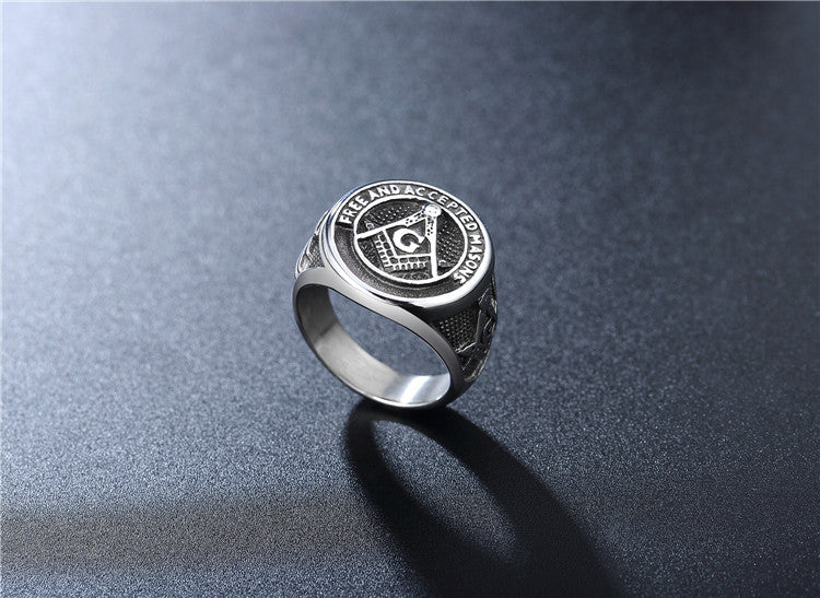 Titanium Steel Ring for Men and Women Unisex Vintage Masonic Style Protection Symbol Planderful