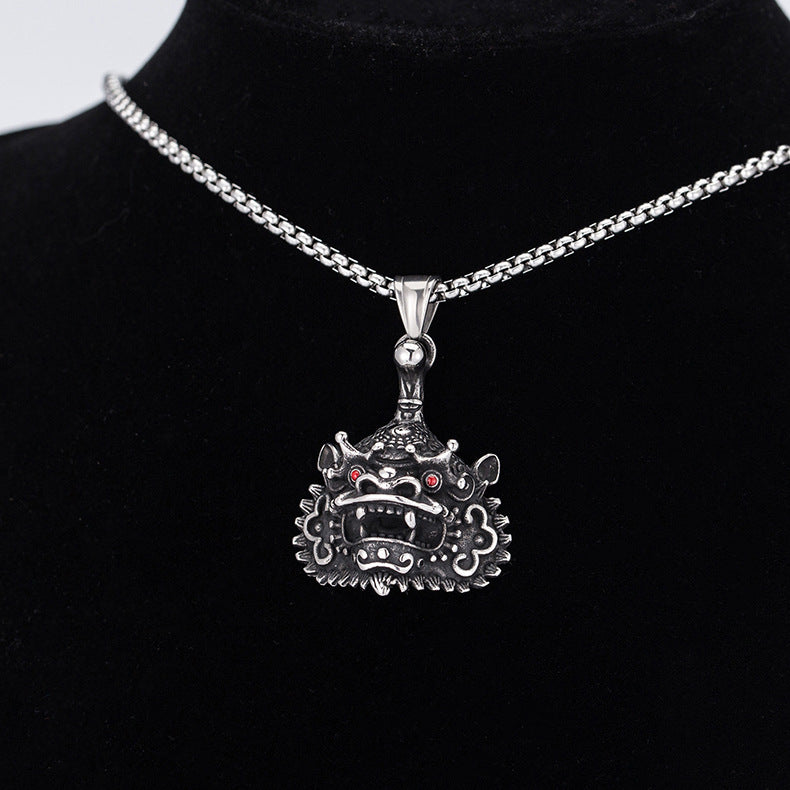 Titanium Steel Necklace – Statement Lion Head Totem