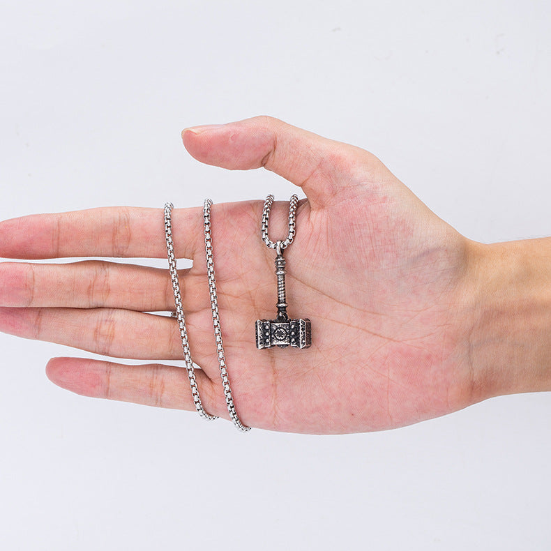 Steel Necklace - Vintage Thor's Hammer Pendant