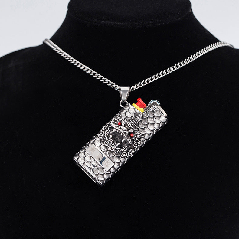 Steel Necklace – Statement Unicorn Eye Lion Lighter Case Necklace For Men Everyday Genie Collection