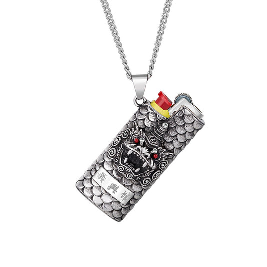 Steel Necklace – Statement Unicorn Eye Lion Lighter Case Necklace For Men Everyday Genie Collection