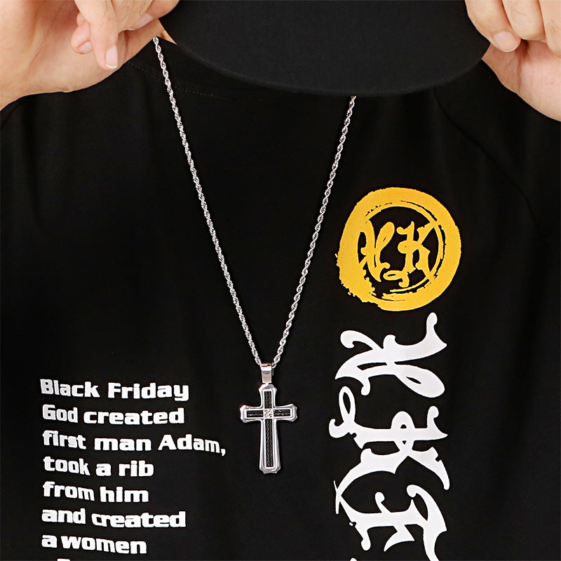 Stylish Titanium Steel Cross Pendant with Twist Chain for Men, Fashionable Genie Collection Piece