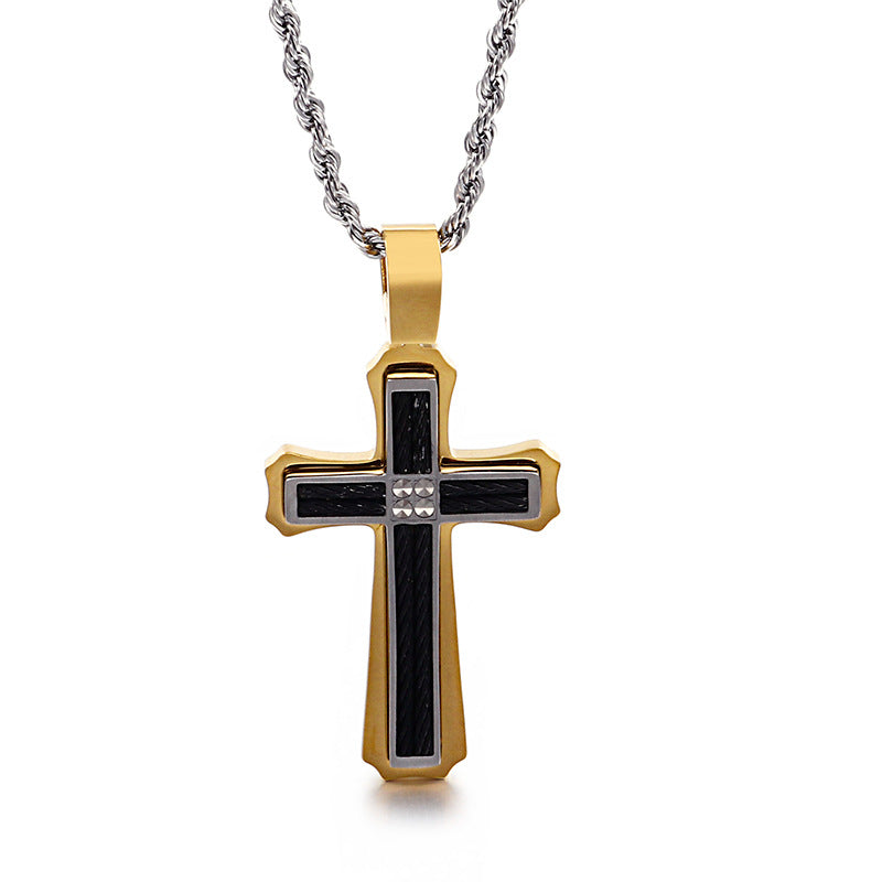 Stylish Titanium Steel Cross Pendant with Twist Chain for Men, Fashionable Genie Collection Piece