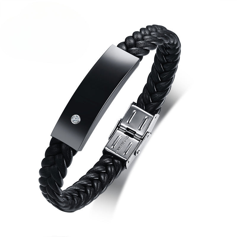Stainless Steel Leather Bracelet Trendy Men's Jewelry