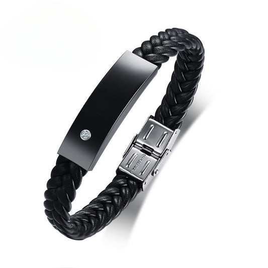 Stainless Steel Leather Bracelet Trendy Men's Jewelry