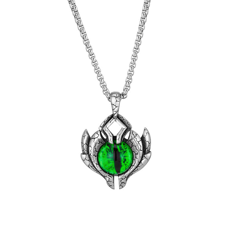 Green Devil's Eye Necklace - Elegant Hip Hop Style For Men In Stainless Steel By Planderful