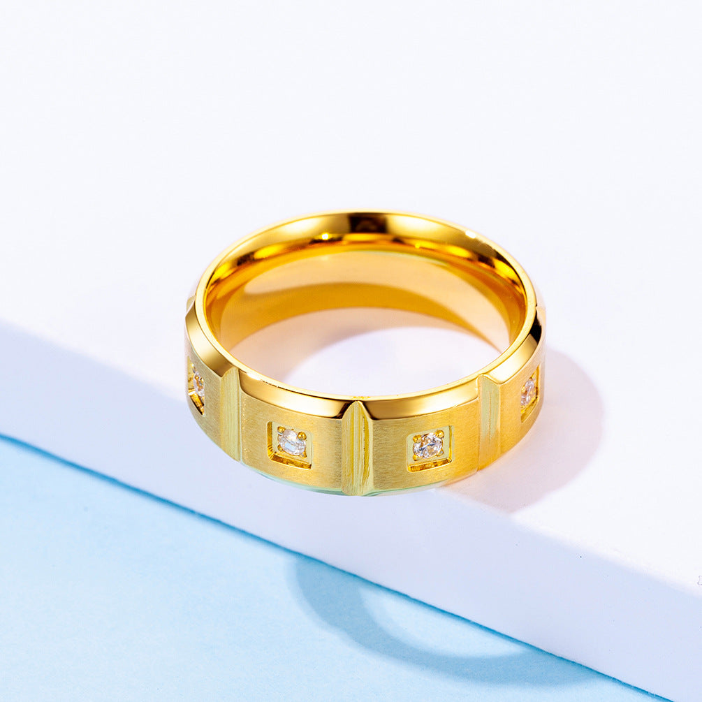 E-commerce Supply Line Matte 18K Gold Zircon Couple Ring