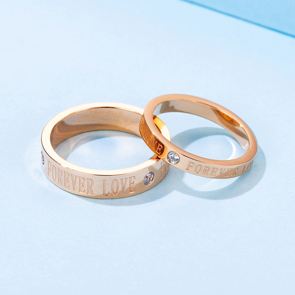 Titanium Steel Rose Gold Forever Love Zircon Couple Ring Set