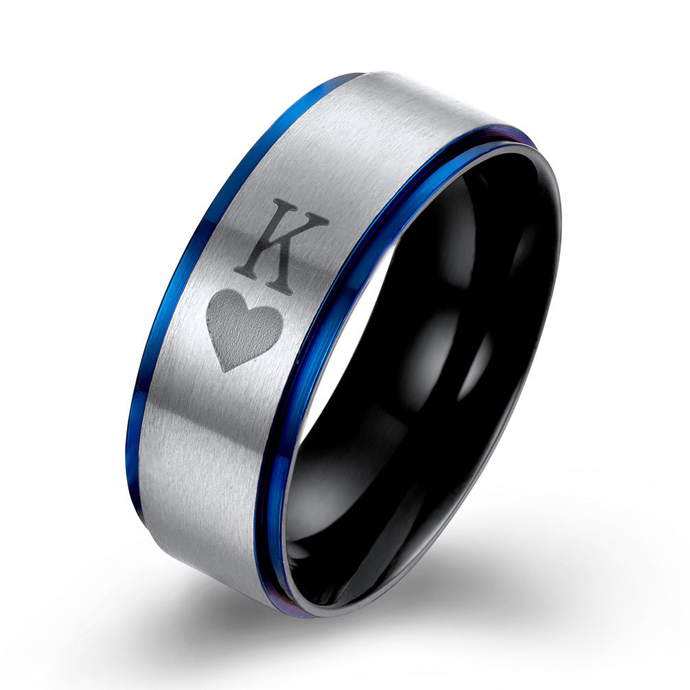 Amazon Stainless Steel Black-Plated Blue Couple Rings Set