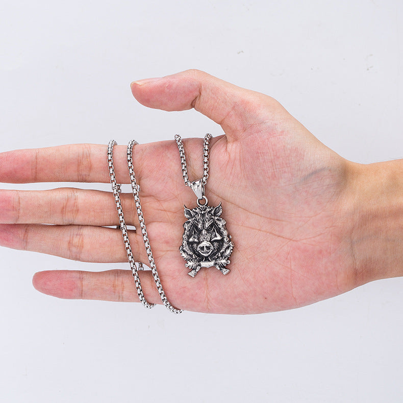 Steel Necklace – Statement Animal Mountain Pig