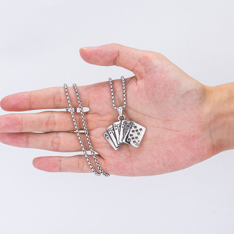 Steel Necklace – Statement Hip Hop Playing Card For Men Everyday Genie Collection Planderful