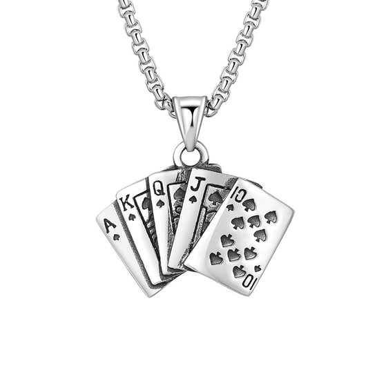 Steel Necklace – Statement Hip Hop Playing Card For Men Everyday Genie Collection Planderful