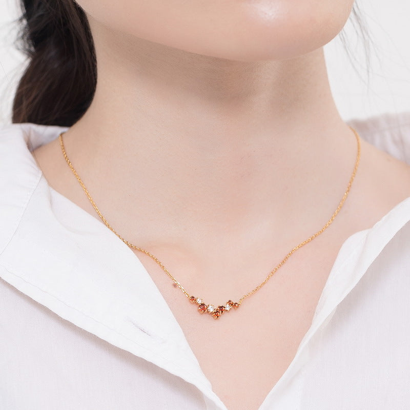 Irregular Row of Natural Red Garnet Zircon sterling Silver Necklace