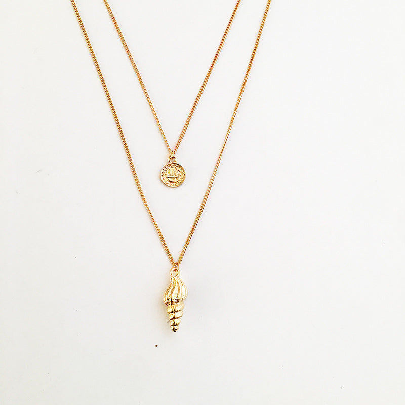 Gold Coin Conch Necklace with Minimalist Design and European Influence
