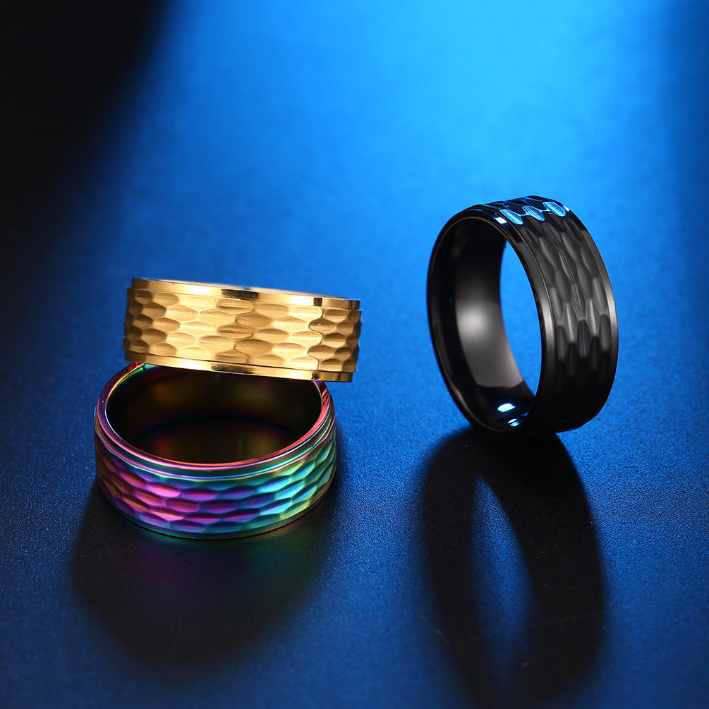Brushed Matte Surface Batch Honeycomb Pattern Plating Colorful Stainless Steel Ring