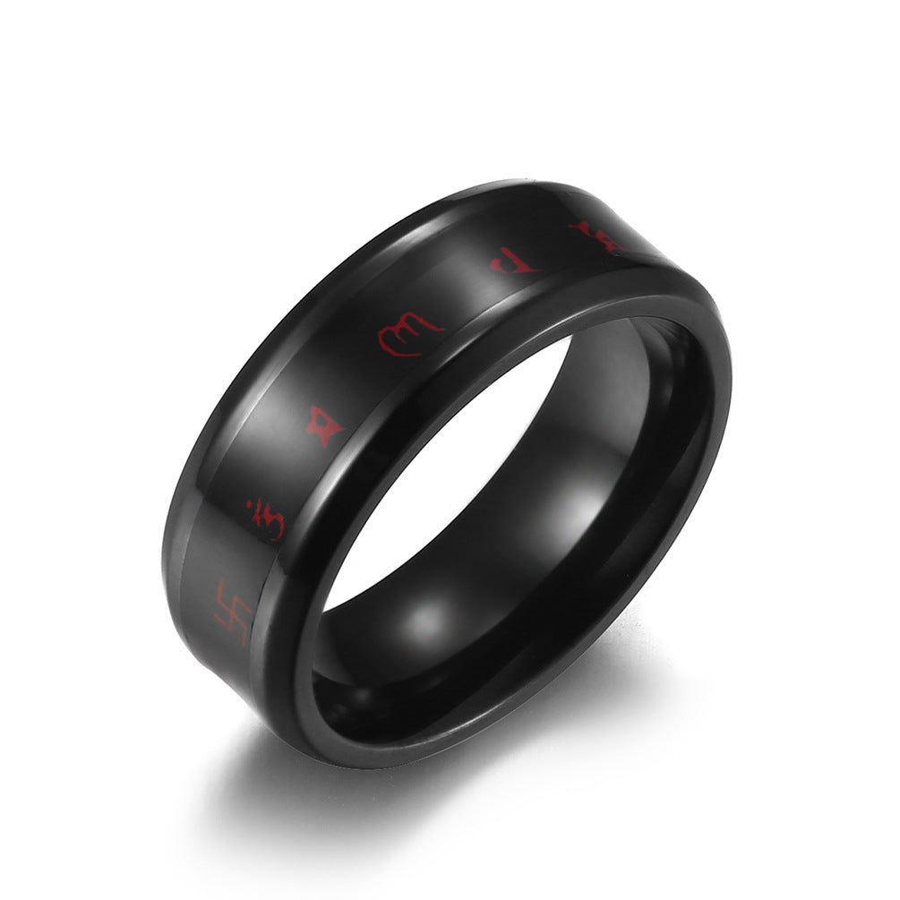 Chinese Style Six Characters Intelligent Temperature Titanium Steel Ring for Men