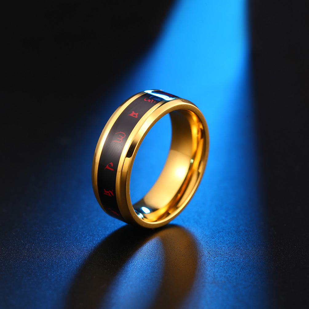Chinese Style Six Characters Intelligent Temperature Titanium Steel Ring for Men