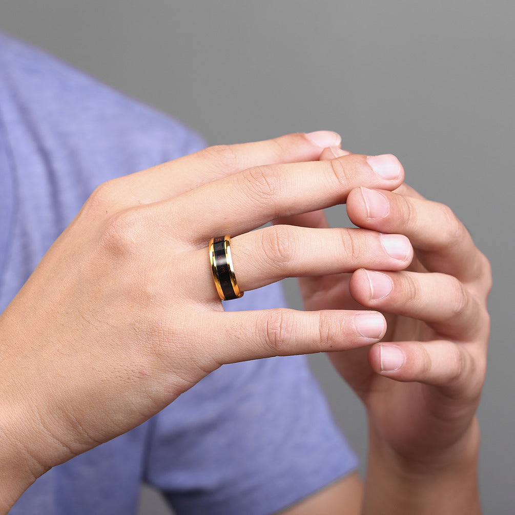 Chinese Style Six Characters Intelligent Temperature Titanium Steel Ring for Men