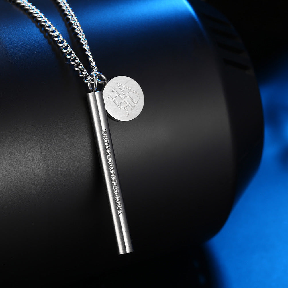 Ins Cold Original Wind Brushed Matte Cylindrical V Brand Two-Piece Set Double-Layer Male Student Necklace Pendant