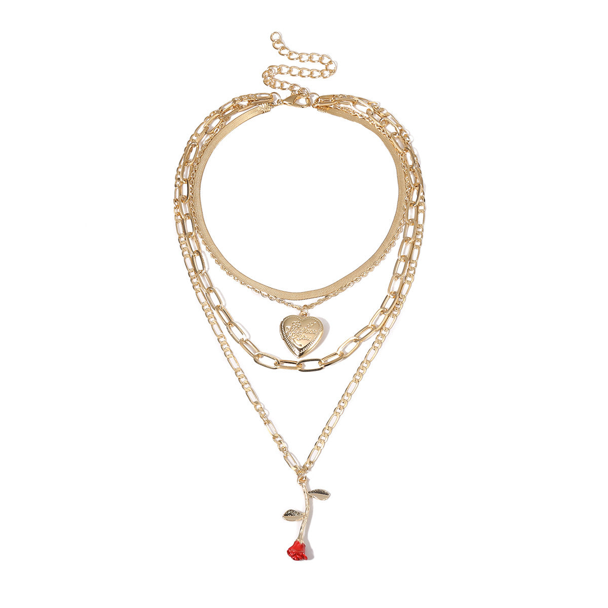 Planderful Oil Painted Rose Geometric Necklace For Women Layered Thick Chain Statement Jewelry Vienna Verve