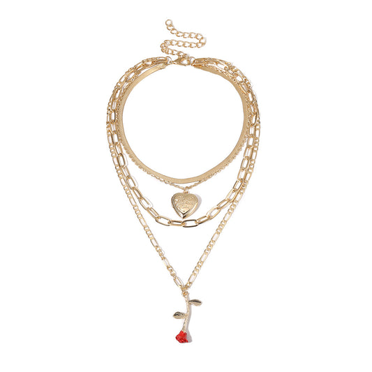 Planderful Oil Painted Rose Geometric Necklace For Women Layered Thick Chain Statement Jewelry Vienna Verve