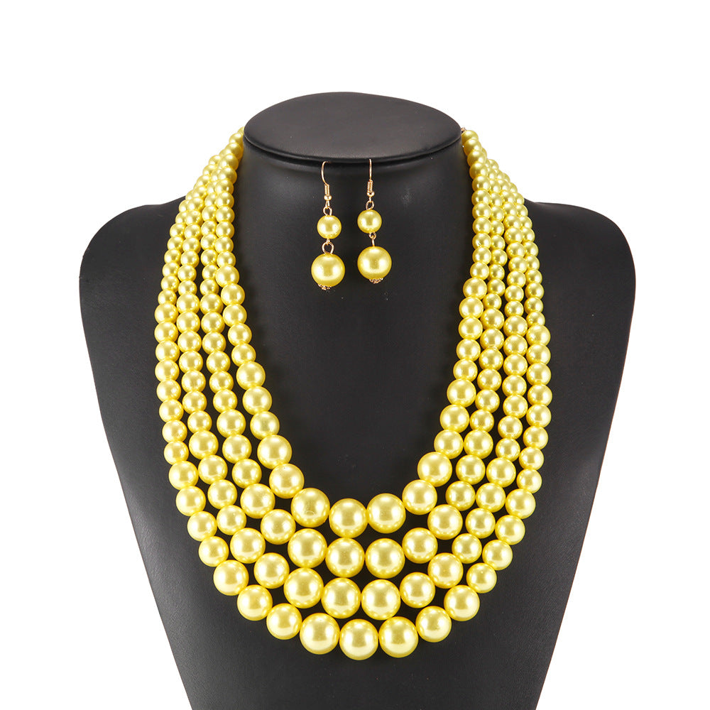 Pearl Necklace and Beaded Sweater Chain Set - African Bride Collection